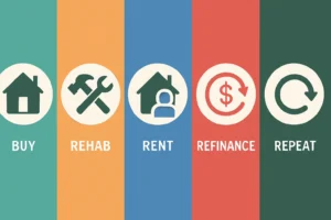 Infografía visual de la estrategia BRRRR con iconos