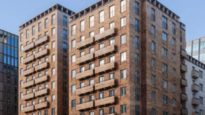 Vista del barrio Cederhusen Estocolmo construido en madera CLT