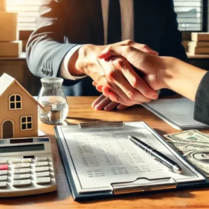 Apretón de manos tras una renegociación hipotecaria exitosa