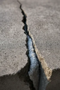 Grieta en hormigón autorreparable en proceso de regeneración