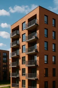 Fachada de vivienda con ladrillo cara vista moderno