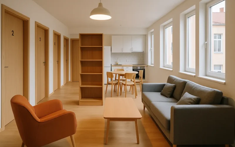 Coliving en España: diseño de viviendas modernas con privacidad y zonas comunes.