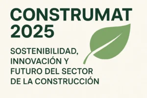 Banner promocional de Construmat 2025 con enfoque en sostenibilidad e innovación en la construcción