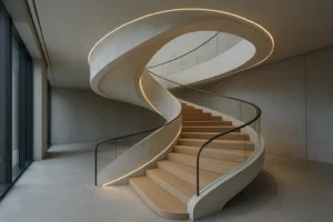 Escalera futurista de diseño orgánico y materiales inteligentes