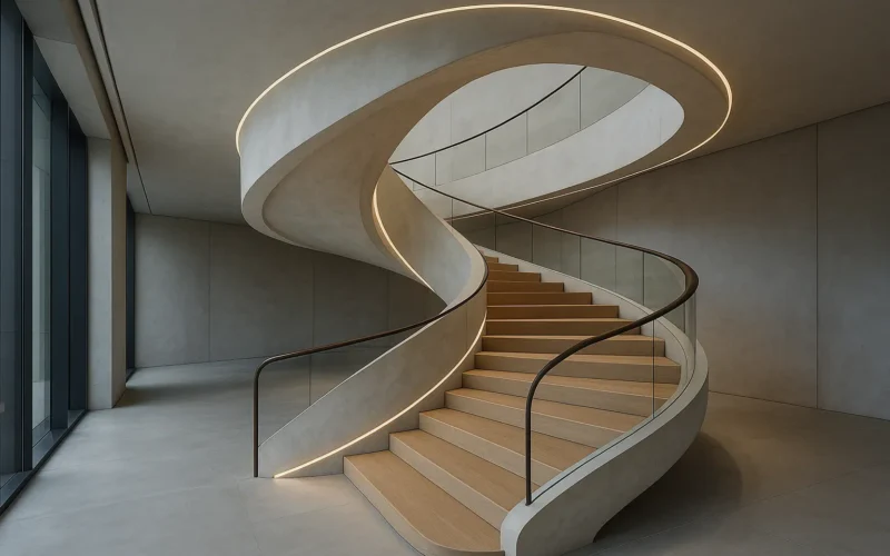 Escalera futurista de diseño orgánico y materiales inteligentes