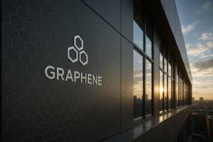 Fachada revestida con paneles de grafeno al atardecer