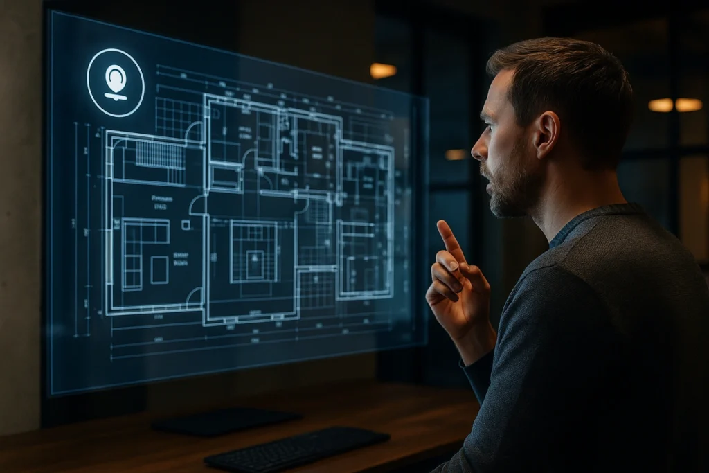 Persona usando IA por voz para generar planos arquitectónicos en segundos