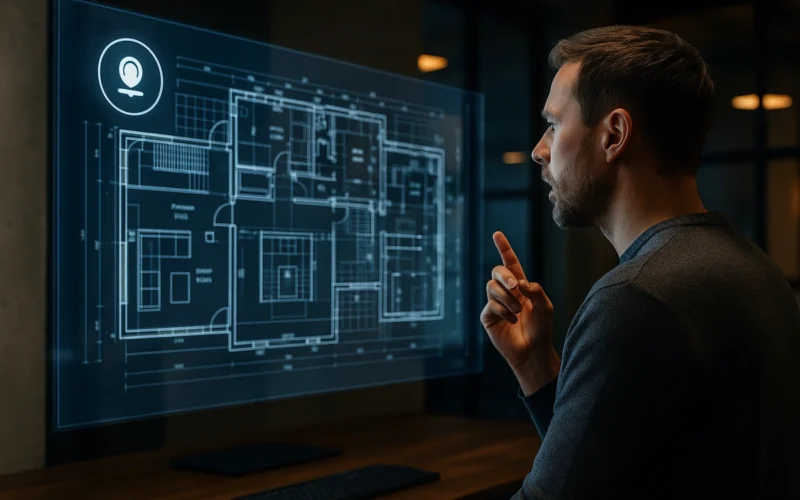Persona usando IA por voz para generar planos arquitectónicos en segundos