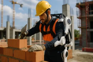 robots albañiles y sensores en obra automatizada