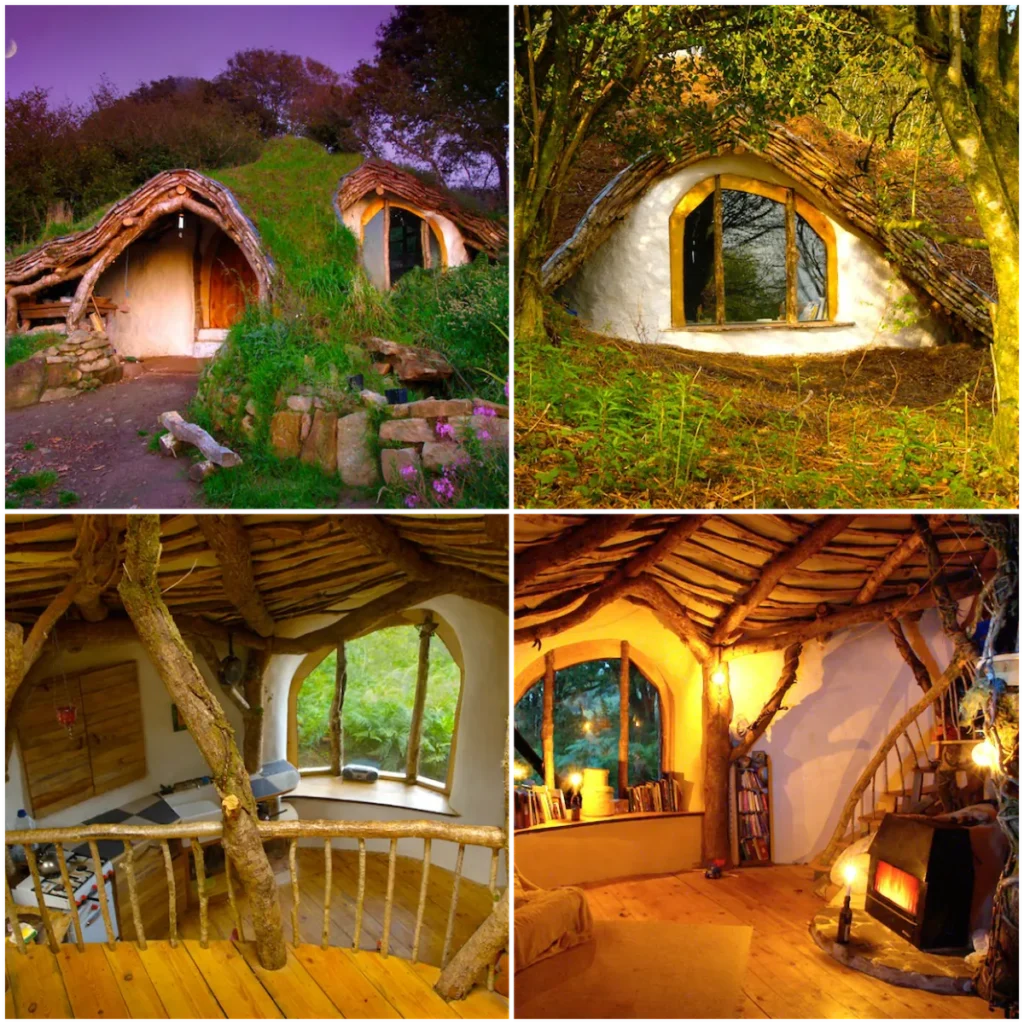 Casa Hobbit en Gales, construida con materiales naturales y cubierta vegetal