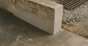 Detalle de un muro de hormigón autorreparable tratado con biohormigón