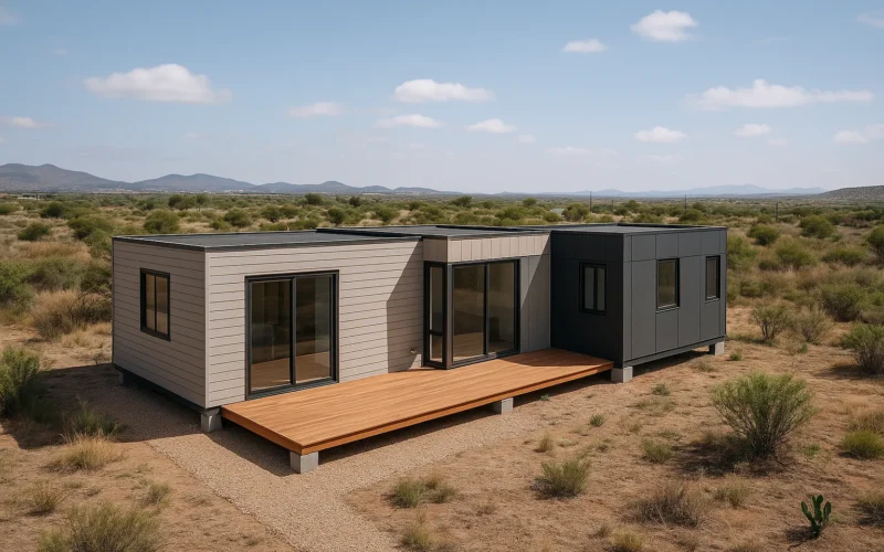 Casa modular contemporánea en el desierto mexicano, vista aérea