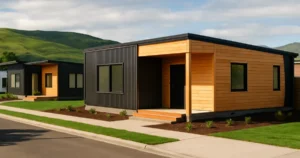 Conjunto de casas prefabricadas modernas en una zona residencial de Latinoamérica