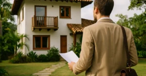Inversor extranjero explorando propiedad en Latinoamérica