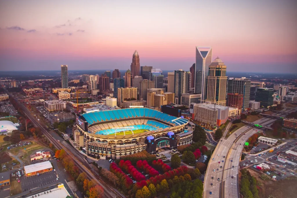 Vista aérea del Bank of America Stadium en Charlotte, una de las sedes del Mundial de Clubes 2025