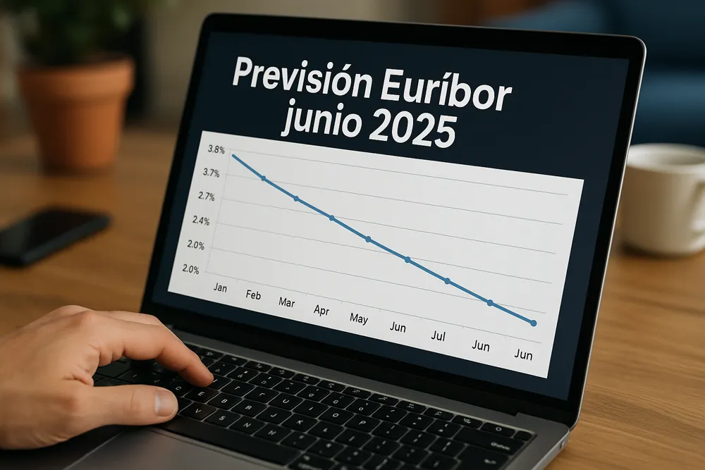 Gráfico con la previsión del Euríbor junio 2025 en portátil
