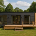 Casa móvil ecológica instalada en suelo verde
