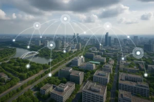 Ciudad conectada con sensores y datos digitales para adaptación al cambio climático