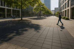 pavimentos inteligentes en una plaza pública generando energía al pisarlos