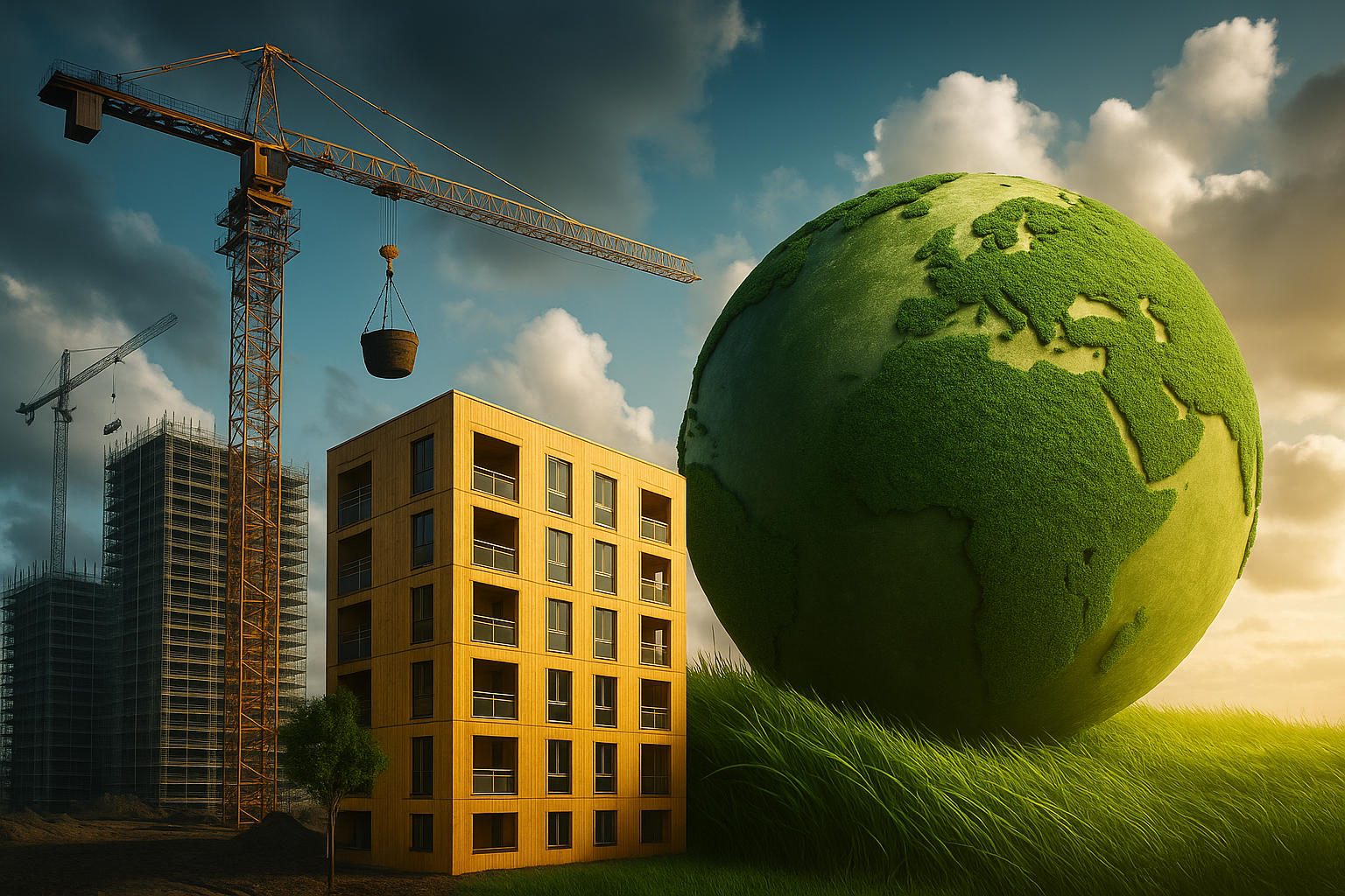 estructura sostenible de madera para reducir huella de carbono en construcción