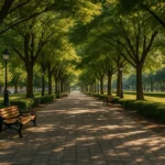 Refugio climático urbano en Latinoamérica con sombra natural y vegetación