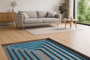 suelo radiante refrescante en salón moderno