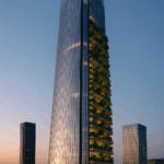 Torre Foster Madrid al atardecer con terrazas verdes integradas