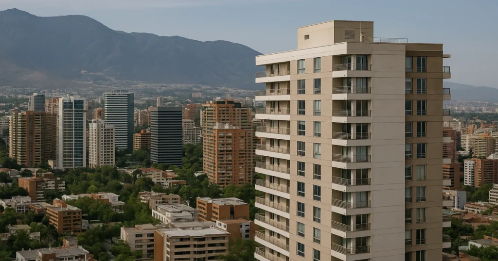 Vista urbana de una zona prioritaria con edificios residenciales y crecimiento vertical en una ciudad latinoamericana