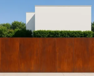 Valla de acero corten en vivienda unifamiliar minimalista