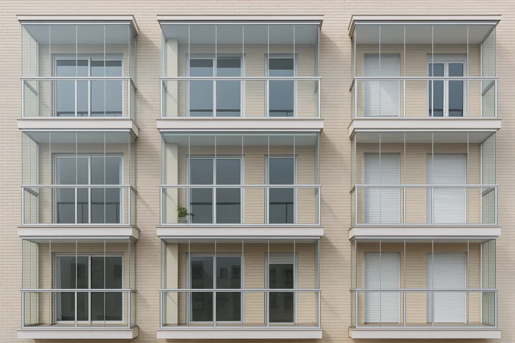 Balcones cerrados con cristal en un edificio moderno