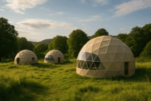 cúpulas geodésicas en entorno natural como ejemplo de arquitectura sostenible