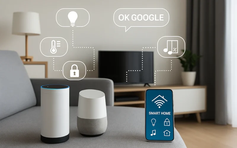 Domótica accesible con Alexa y Google Home en una vivienda moderna