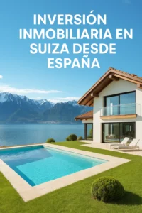 Inversión inmobiliaria en Suiza desde España, casa moderna frente al lago y montañas nevadas