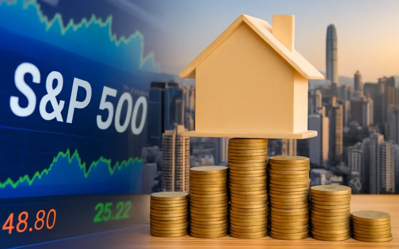comparativa visual entre inversión en bolsa S&P 500 y mercado inmobiliario español