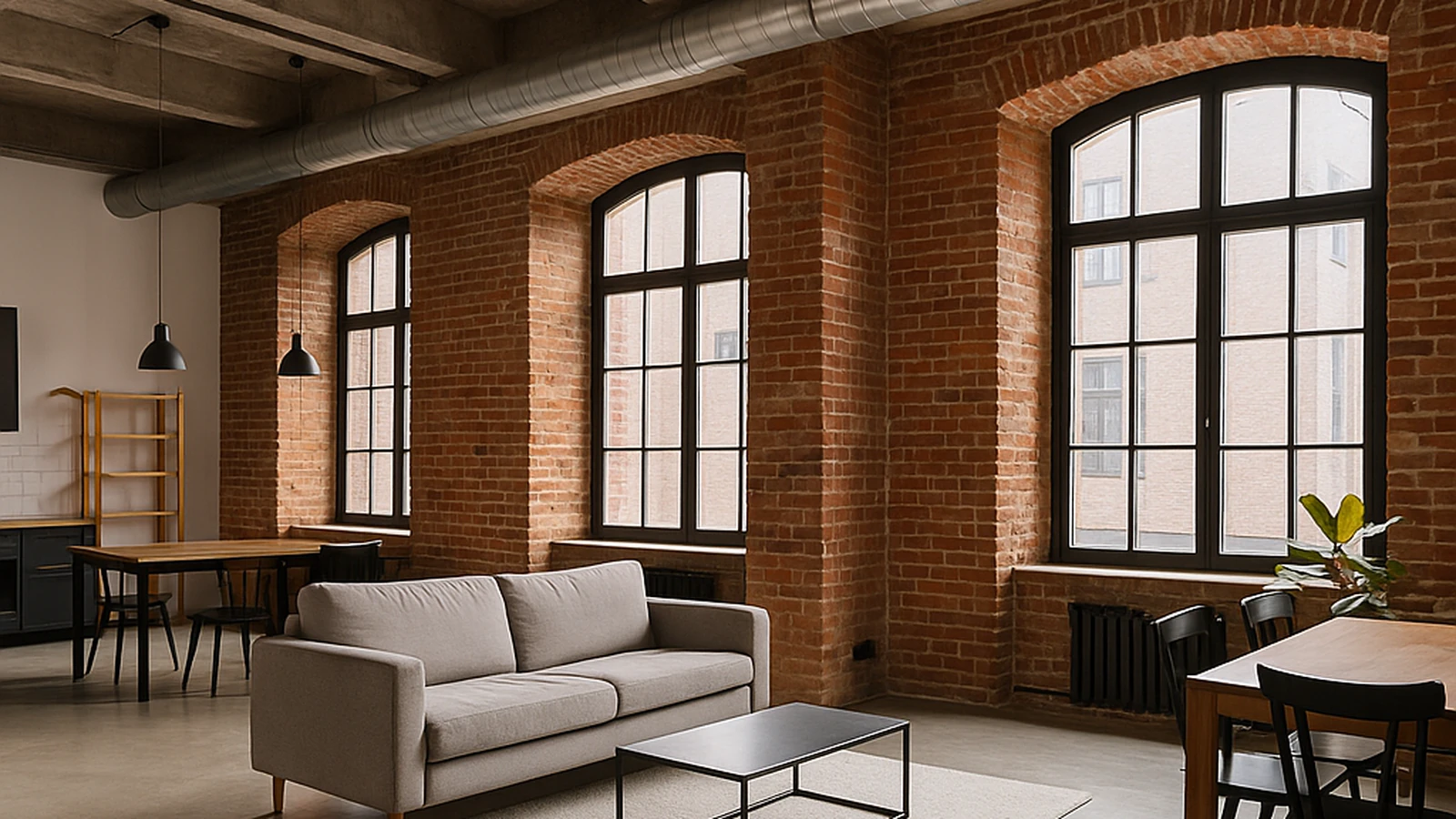 Interior de un loft industrial en antigua fábrica rehabilitada
