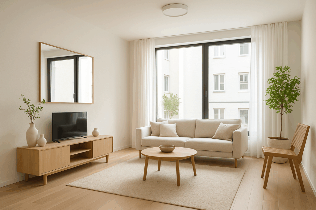 luz natural en un piso interior con decoración clara y moderna