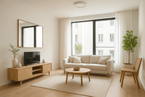 luz natural en un piso interior con decoración clara y moderna