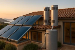 Casas que producen agua con paneles solares y sistemas de captación atmosférica