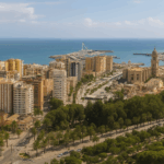 ista panorámica de Málaga con viviendas y el puerto al fondo