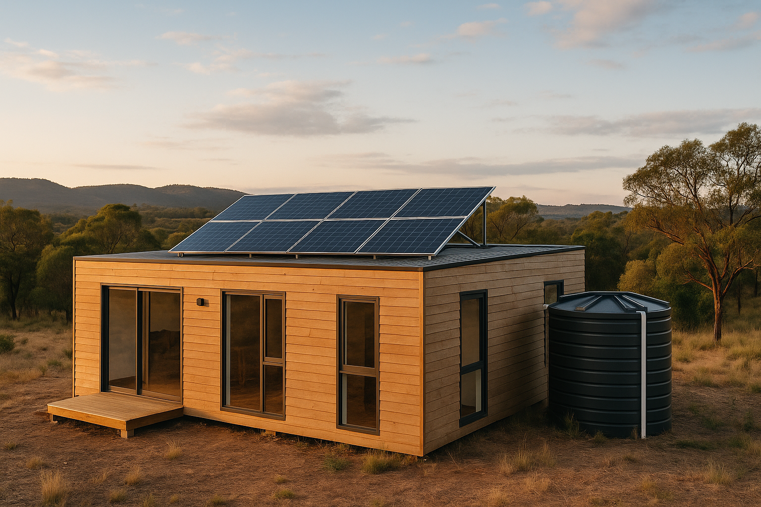 Casa autosuficiente con energía solar y depósito de agua