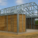 casa de acero y paja en Argentina con estructura steel frame y materiales naturales sostenibles