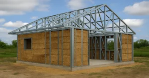 casa de acero y paja en Argentina con estructura steel frame y materiales naturales sostenibles