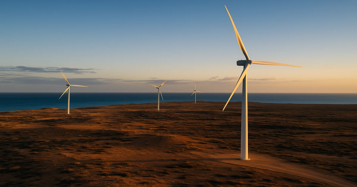 Aerogeneradores en el paisaje árido de La Guajira, Colombia, símbolo de la consulta previa en proyectos eólicos 2025.