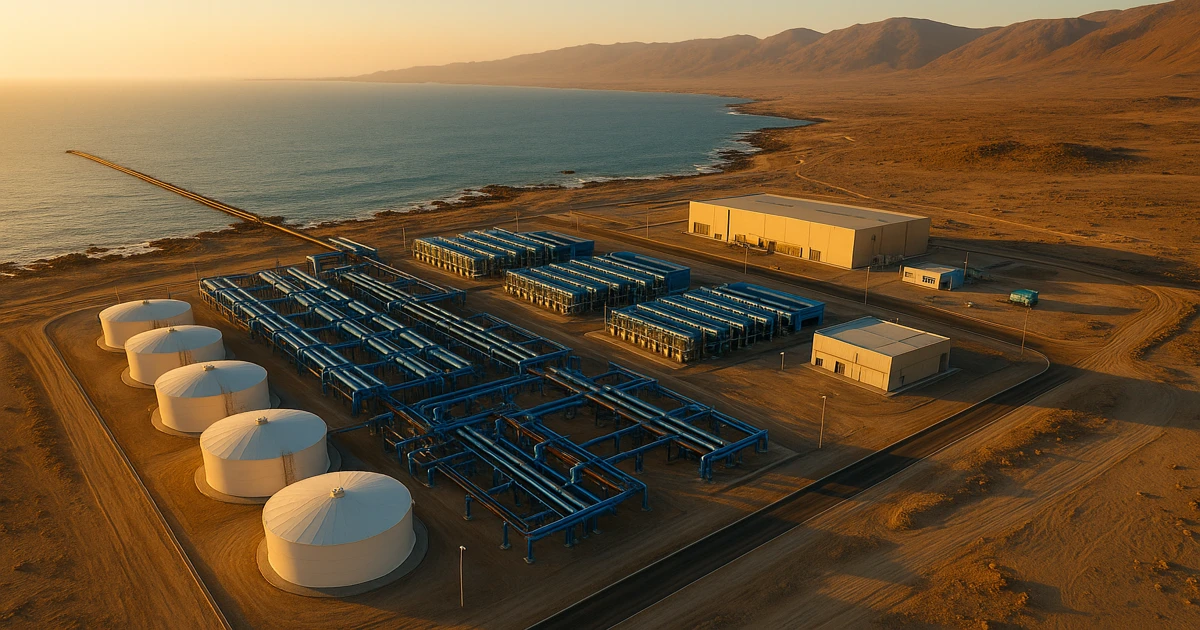 vista aérea de la megaplanta desalinizadora en Atacama, Chile, 2026