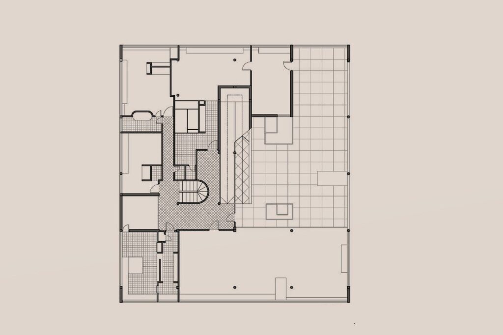 Plano de la Villa Savoye diseñado por Le Corbusier, ejemplo de arquitectura moderna
