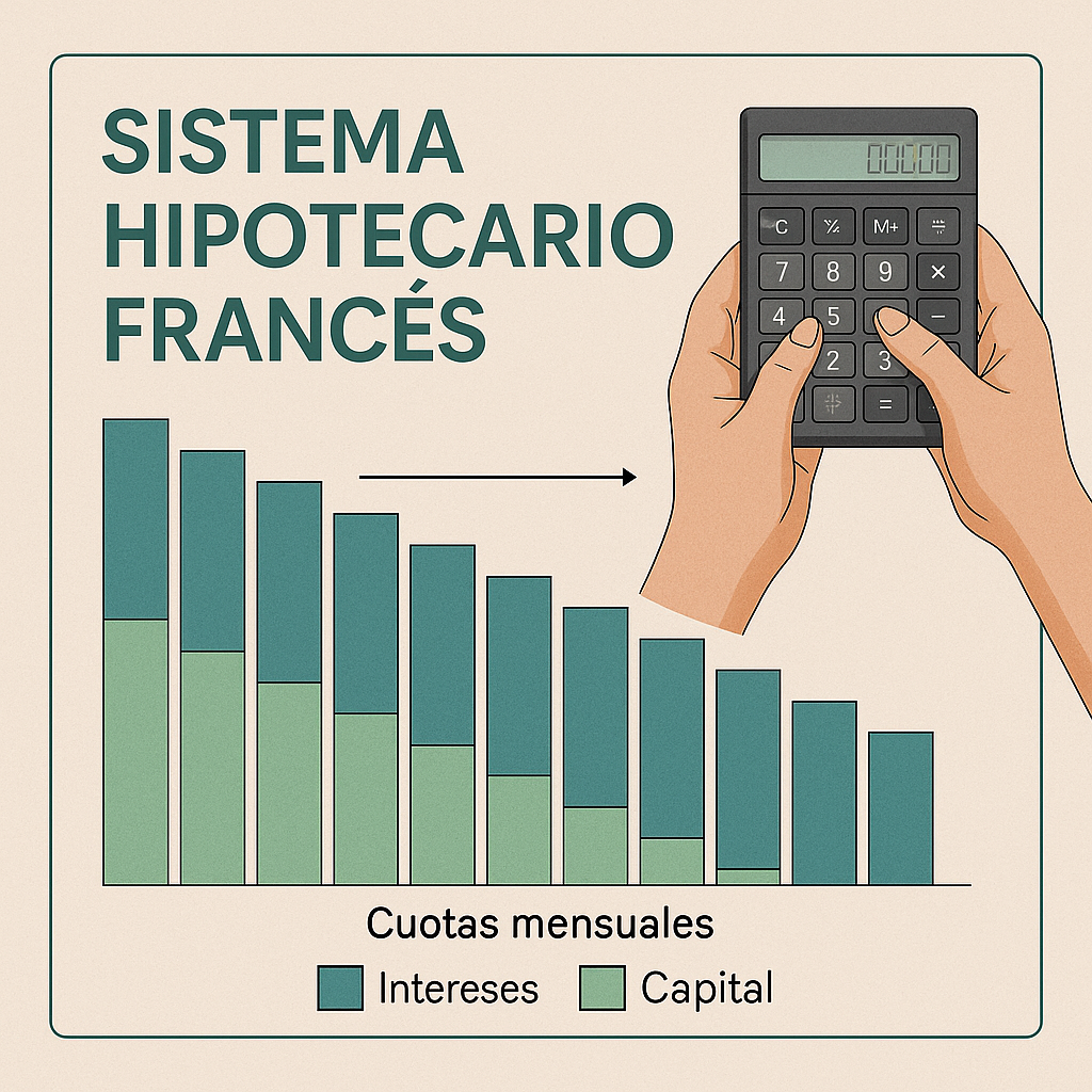 gráfico del sistema hipotecario francés con cuotas constantes mensuales de capital e intereses