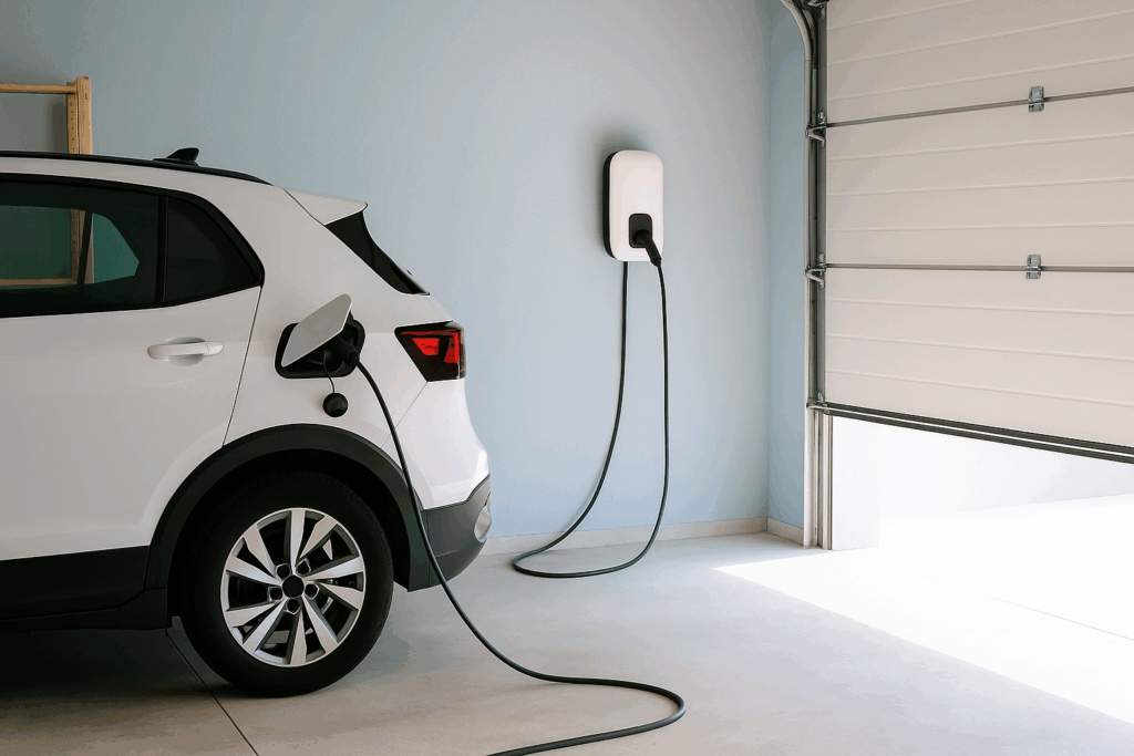 vivienda carga vehículo eléctrico en garaje moderno