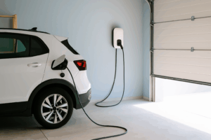 vivienda carga vehículo eléctrico en garaje moderno