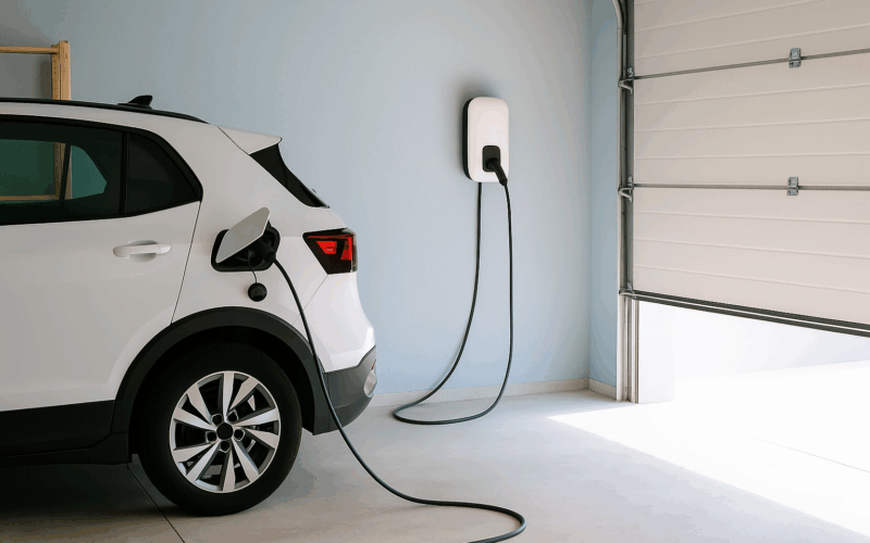 vivienda carga vehículo eléctrico en garaje moderno