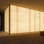 pared de alabastro retroiluminada en perspectiva dentro de un interior moderno